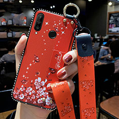 Silicone Candy Rubber Gel Flowers Soft Case Cover K02 for Huawei P Smart+ Plus (2019) Red