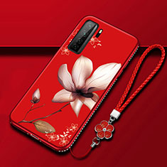 Silicone Candy Rubber Gel Flowers Soft Case Cover K02 for Huawei P40 Lite 5G Red Wine