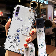 Silicone Candy Rubber Gel Flowers Soft Case Cover K03 for Huawei P20 Pro White