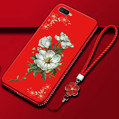 Silicone Candy Rubber Gel Flowers Soft Case Cover M02 for Oppo K1 Red