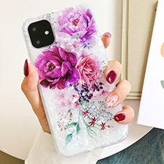 Silicone Candy Rubber Gel Flowers Soft Case Cover S01 for Apple iPhone 11 Purple