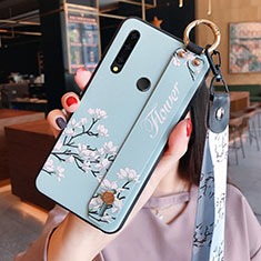 Silicone Candy Rubber Gel Flowers Soft Case Cover S01 for Huawei Enjoy 10 Plus Sky Blue