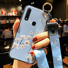 Silicone Candy Rubber Gel Flowers Soft Case Cover S01 for Oppo A8 Sky Blue