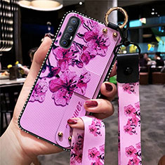 Silicone Candy Rubber Gel Flowers Soft Case Cover S01 for Oppo Reno3 Pro Purple