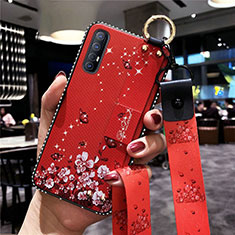 Silicone Candy Rubber Gel Flowers Soft Case Cover S01 for Oppo Reno3 Pro Red