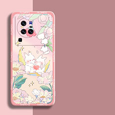 Silicone Candy Rubber Gel Flowers Soft Case Cover S01 for Vivo X80 Pro 5G Pink