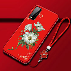 Silicone Candy Rubber Gel Flowers Soft Case Cover S01 for Vivo Y11s Red