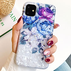 Silicone Candy Rubber Gel Flowers Soft Case Cover S02 for Apple iPhone 11 Blue