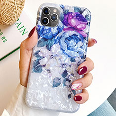 Silicone Candy Rubber Gel Flowers Soft Case Cover S02 for Apple iPhone 11 Pro Max Blue