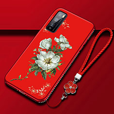 Silicone Candy Rubber Gel Flowers Soft Case Cover S02 for Huawei Enjoy 20 Pro 5G Red