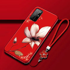 Silicone Candy Rubber Gel Flowers Soft Case Cover S02 for Huawei Honor 30S Red Wine