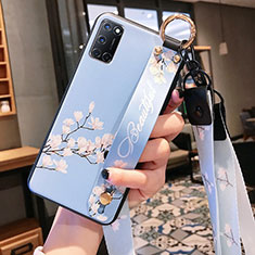 Silicone Candy Rubber Gel Flowers Soft Case Cover S02 for Oppo A52 Sky Blue