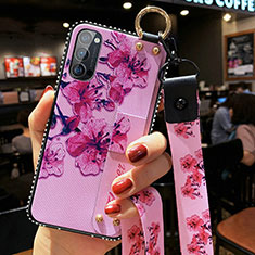 Silicone Candy Rubber Gel Flowers Soft Case Cover S02 for Oppo Reno4 5G Purple