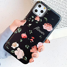 Silicone Candy Rubber Gel Flowers Soft Case Cover S04 for Apple iPhone 11 Pro Max Black