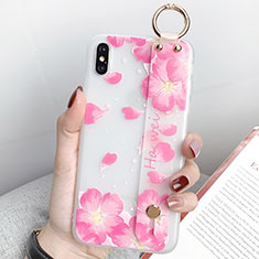 Silicone Candy Rubber Gel Flowers Soft Case Cover S04 for Apple iPhone Xs Max Pink