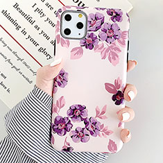 Silicone Candy Rubber Gel Flowers Soft Case Cover S08 for Apple iPhone 11 Pro Purple