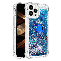 Silicone Candy Rubber TPU Bling-Bling Soft Case Cover with Finger Ring Stand S01 for Apple iPhone 14 Pro Blue