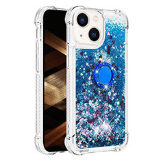 Silicone Candy Rubber TPU Bling-Bling Soft Case Cover with Finger Ring Stand S01 for Apple iPhone 15 Plus Blue