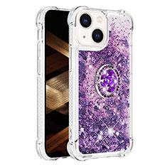 Silicone Candy Rubber TPU Bling-Bling Soft Case Cover with Finger Ring Stand S01 for Apple iPhone 15 Plus Purple