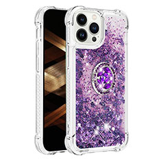 Silicone Candy Rubber TPU Bling-Bling Soft Case Cover with Finger Ring Stand S01 for Apple iPhone 16 Pro Purple