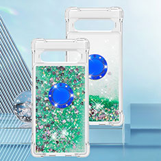 Silicone Candy Rubber TPU Bling-Bling Soft Case Cover with Finger Ring Stand S01 for Google Pixel 7a 5G Green