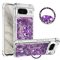 Silicone Candy Rubber TPU Bling-Bling Soft Case Cover with Finger Ring Stand S01 for Google Pixel 8 5G Purple