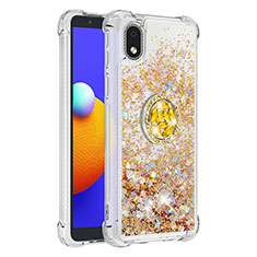 Silicone Candy Rubber TPU Bling-Bling Soft Case Cover with Finger Ring Stand S01 for Samsung Galaxy A01 Core Gold