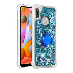 Silicone Candy Rubber TPU Bling-Bling Soft Case Cover with Finger Ring Stand S01 for Samsung Galaxy A11 Blue