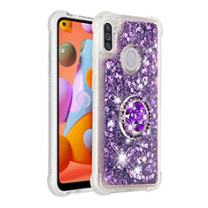 Silicone Candy Rubber TPU Bling-Bling Soft Case Cover with Finger Ring Stand S01 for Samsung Galaxy A11 Purple