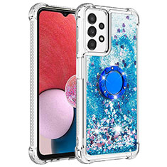 Silicone Candy Rubber TPU Bling-Bling Soft Case Cover with Finger Ring Stand S01 for Samsung Galaxy A13 4G Blue