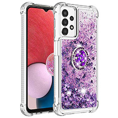 Silicone Candy Rubber TPU Bling-Bling Soft Case Cover with Finger Ring Stand S01 for Samsung Galaxy A13 4G Purple