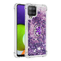 Silicone Candy Rubber TPU Bling-Bling Soft Case Cover with Finger Ring Stand S01 for Samsung Galaxy A22 4G Purple