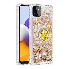 Silicone Candy Rubber TPU Bling-Bling Soft Case Cover with Finger Ring Stand S01 for Samsung Galaxy A22 5G Gold