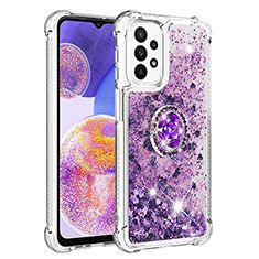 Silicone Candy Rubber TPU Bling-Bling Soft Case Cover with Finger Ring Stand S01 for Samsung Galaxy A23 5G Purple