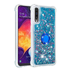 Silicone Candy Rubber TPU Bling-Bling Soft Case Cover with Finger Ring Stand S01 for Samsung Galaxy A30S Blue