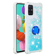 Silicone Candy Rubber TPU Bling-Bling Soft Case Cover with Finger Ring Stand S01 for Samsung Galaxy A51 4G Sky Blue