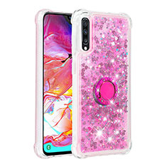 Silicone Candy Rubber TPU Bling-Bling Soft Case Cover with Finger Ring Stand S01 for Samsung Galaxy A70 Hot Pink