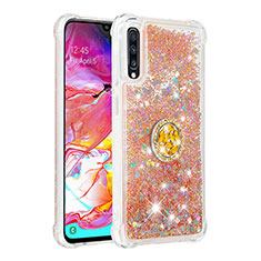 Silicone Candy Rubber TPU Bling-Bling Soft Case Cover with Finger Ring Stand S01 for Samsung Galaxy A70S Gold