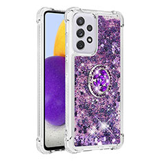 Silicone Candy Rubber TPU Bling-Bling Soft Case Cover with Finger Ring Stand S01 for Samsung Galaxy A73 5G Purple