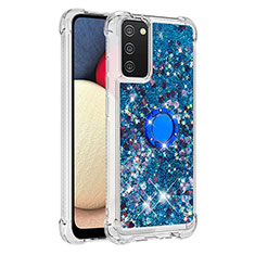 Silicone Candy Rubber TPU Bling-Bling Soft Case Cover with Finger Ring Stand S01 for Samsung Galaxy F02S SM-E025F Blue