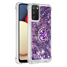 Silicone Candy Rubber TPU Bling-Bling Soft Case Cover with Finger Ring Stand S01 for Samsung Galaxy F02S SM-E025F Purple