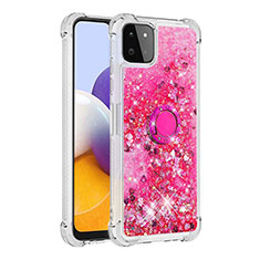 Silicone Candy Rubber TPU Bling-Bling Soft Case Cover with Finger Ring Stand S01 for Samsung Galaxy F42 5G Hot Pink