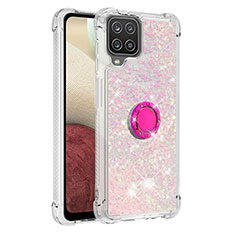 Silicone Candy Rubber TPU Bling-Bling Soft Case Cover with Finger Ring Stand S01 for Samsung Galaxy M12 Pink