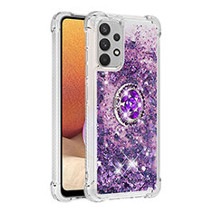 Silicone Candy Rubber TPU Bling-Bling Soft Case Cover with Finger Ring Stand S01 for Samsung Galaxy M32 5G Purple