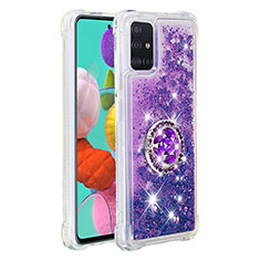 Silicone Candy Rubber TPU Bling-Bling Soft Case Cover with Finger Ring Stand S01 for Samsung Galaxy M40S Purple