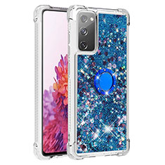 Silicone Candy Rubber TPU Bling-Bling Soft Case Cover with Finger Ring Stand S01 for Samsung Galaxy S20 FE (2022) 5G Blue