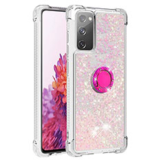 Silicone Candy Rubber TPU Bling-Bling Soft Case Cover with Finger Ring Stand S01 for Samsung Galaxy S20 FE 4G Pink