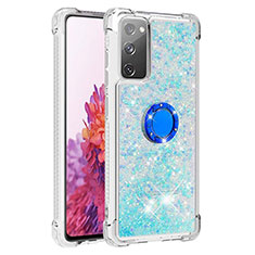 Silicone Candy Rubber TPU Bling-Bling Soft Case Cover with Finger Ring Stand S01 for Samsung Galaxy S20 FE 5G Sky Blue