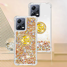 Silicone Candy Rubber TPU Bling-Bling Soft Case Cover with Finger Ring Stand S01 for Xiaomi Poco X5 5G Gold