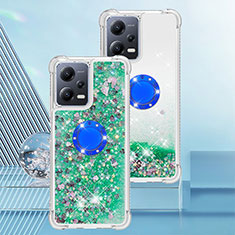 Silicone Candy Rubber TPU Bling-Bling Soft Case Cover with Finger Ring Stand S01 for Xiaomi Poco X5 5G Green